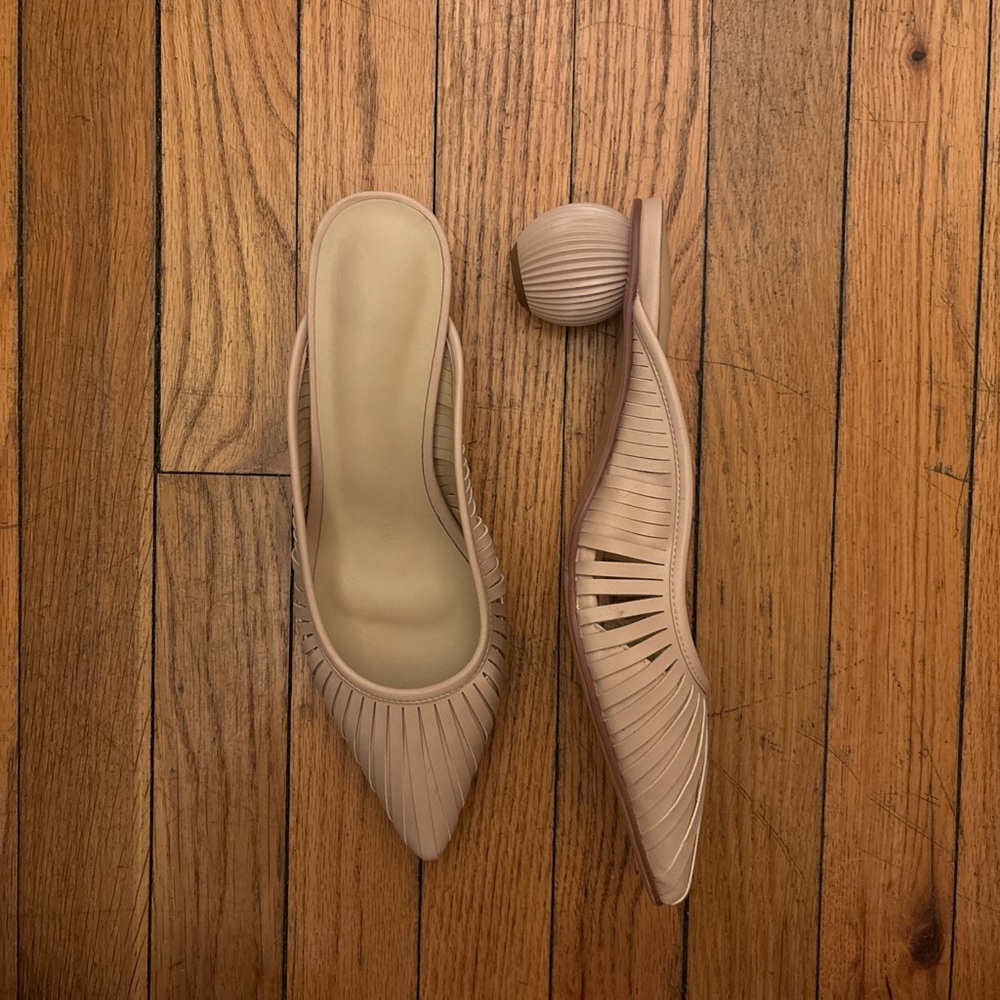 Tan leather kitten heel mules